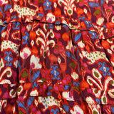 By Anthropologie M Burgundy Ikat Tiger Print Flutter Sleeve Ruffle Tier Dress