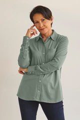 Fair Indigo - 100% Organic Cotton Knit Button Down Shirt - Tops - Afterglow Market