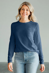 Fair Indigo - 100% Organic Cotton Relaxed Long Sleeve Crew Neck T-Shirt - Tops - Afterglow Market