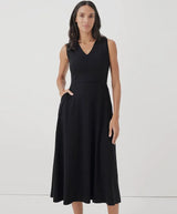 Fit & Flare Cap Sleeve Midi Dress | Black