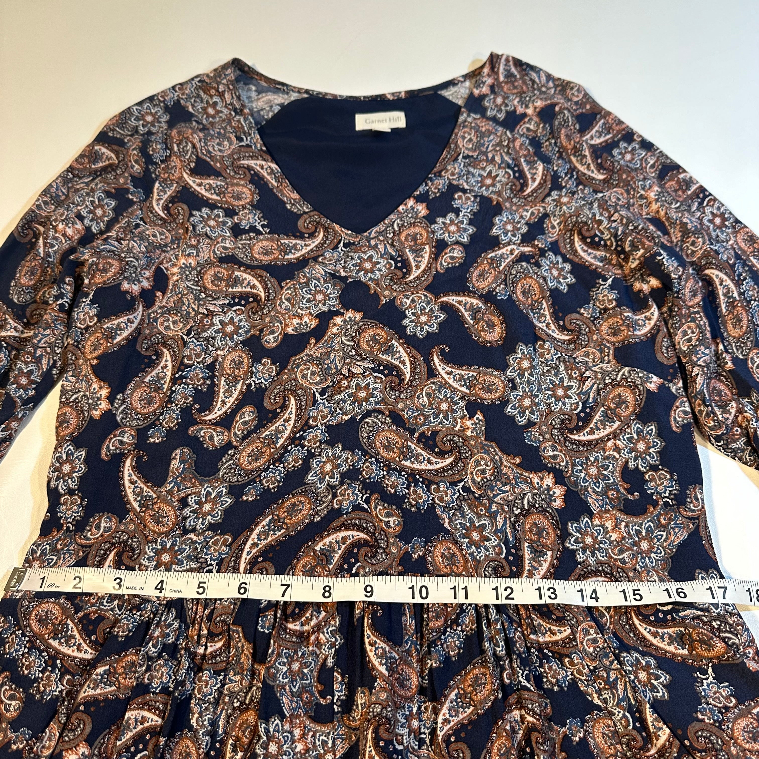 Garnet Hill Size 4 Navy Blue Paisley Bohemian Pocket Detail Dress