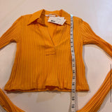 NWT $175 Helmut Lang Size S Apricot Ribbed Long Sleeve Collared Cotton Crop Top