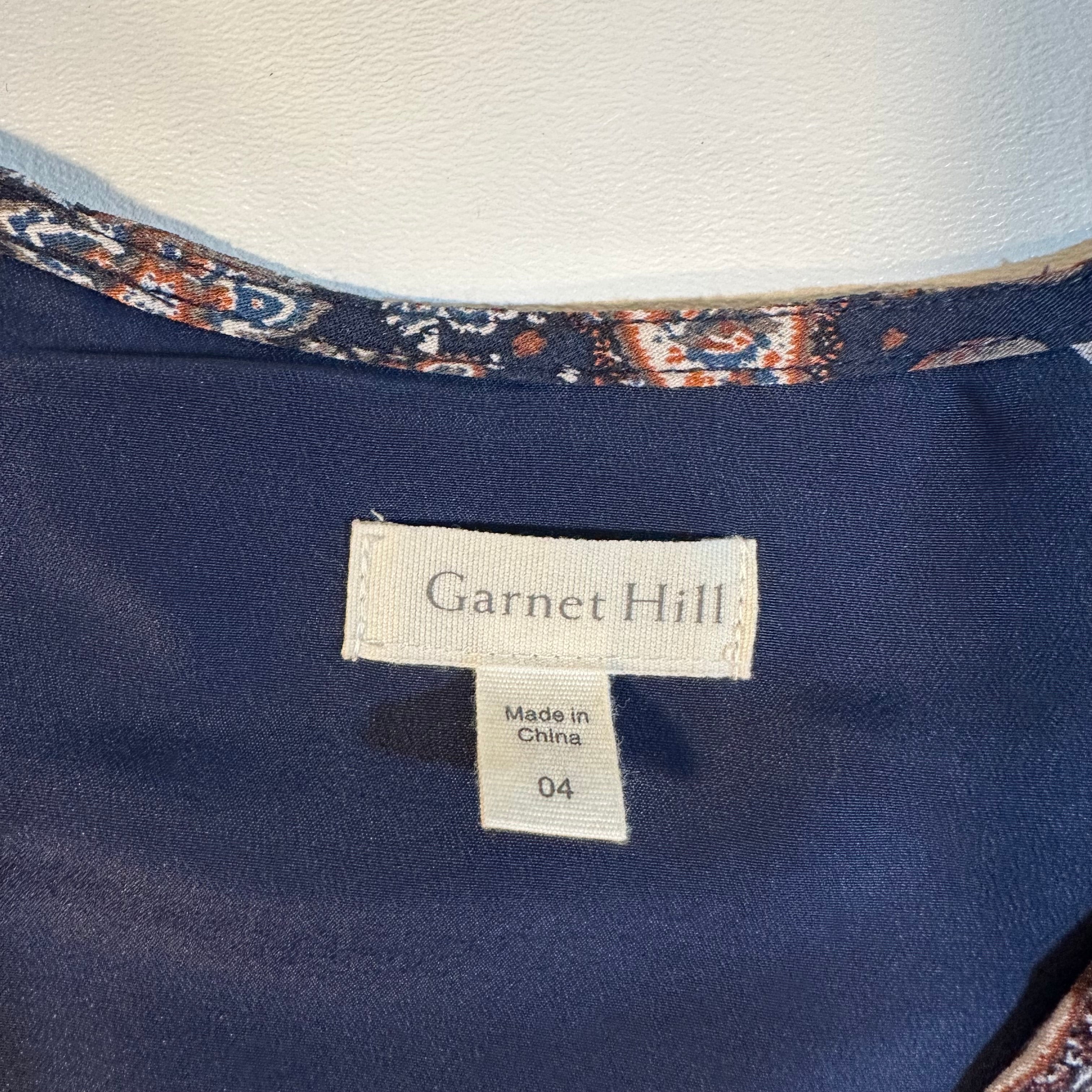 Garnet Hill Size 4 Navy Blue Paisley Bohemian Pocket Detail Dress