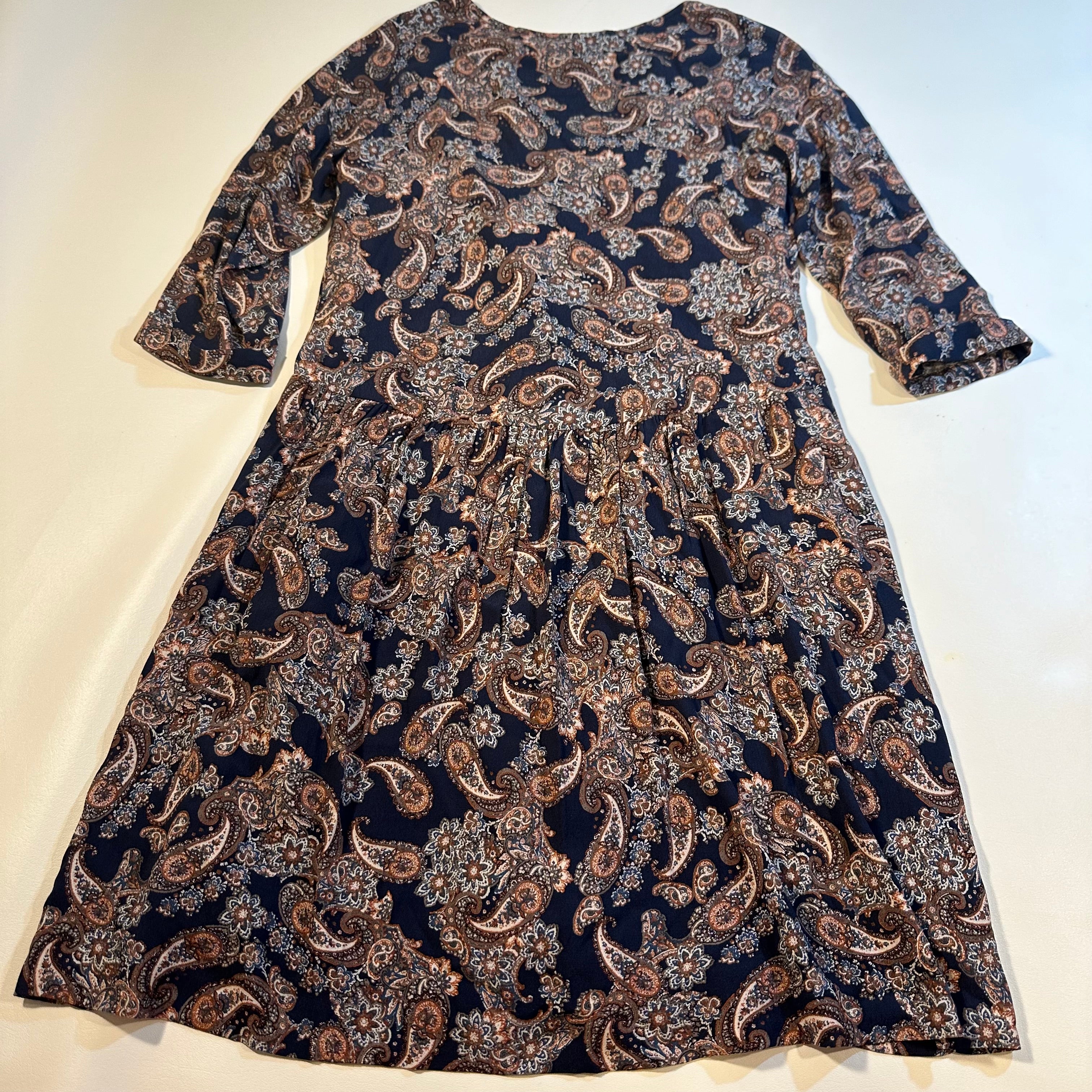 Garnet Hill Size 4 Navy Blue Paisley Bohemian Pocket Detail Dress