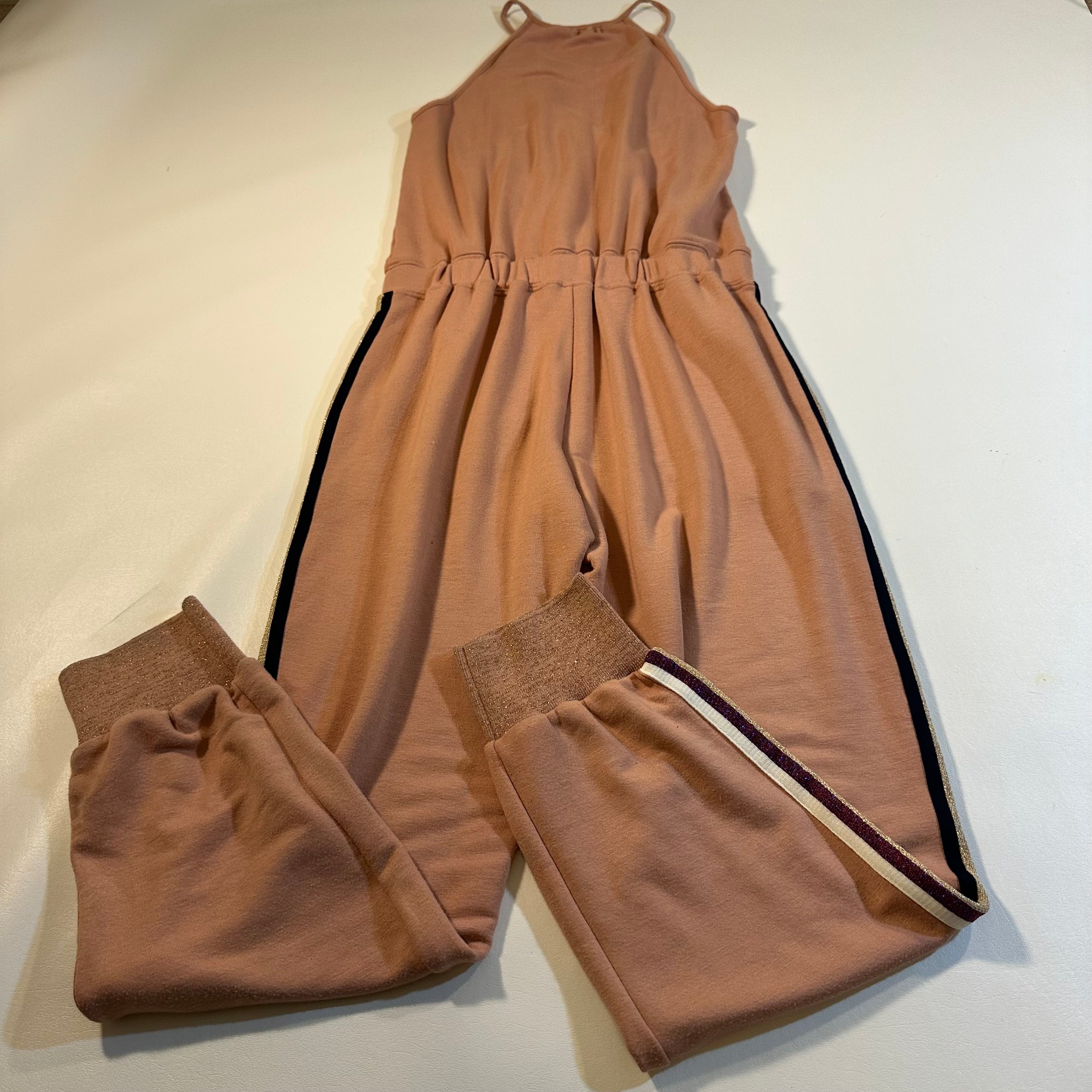 Ramy Brook NY Size S Maddie Caramel Pink Lounge Jumpsuit W Metallic Leg Stripes