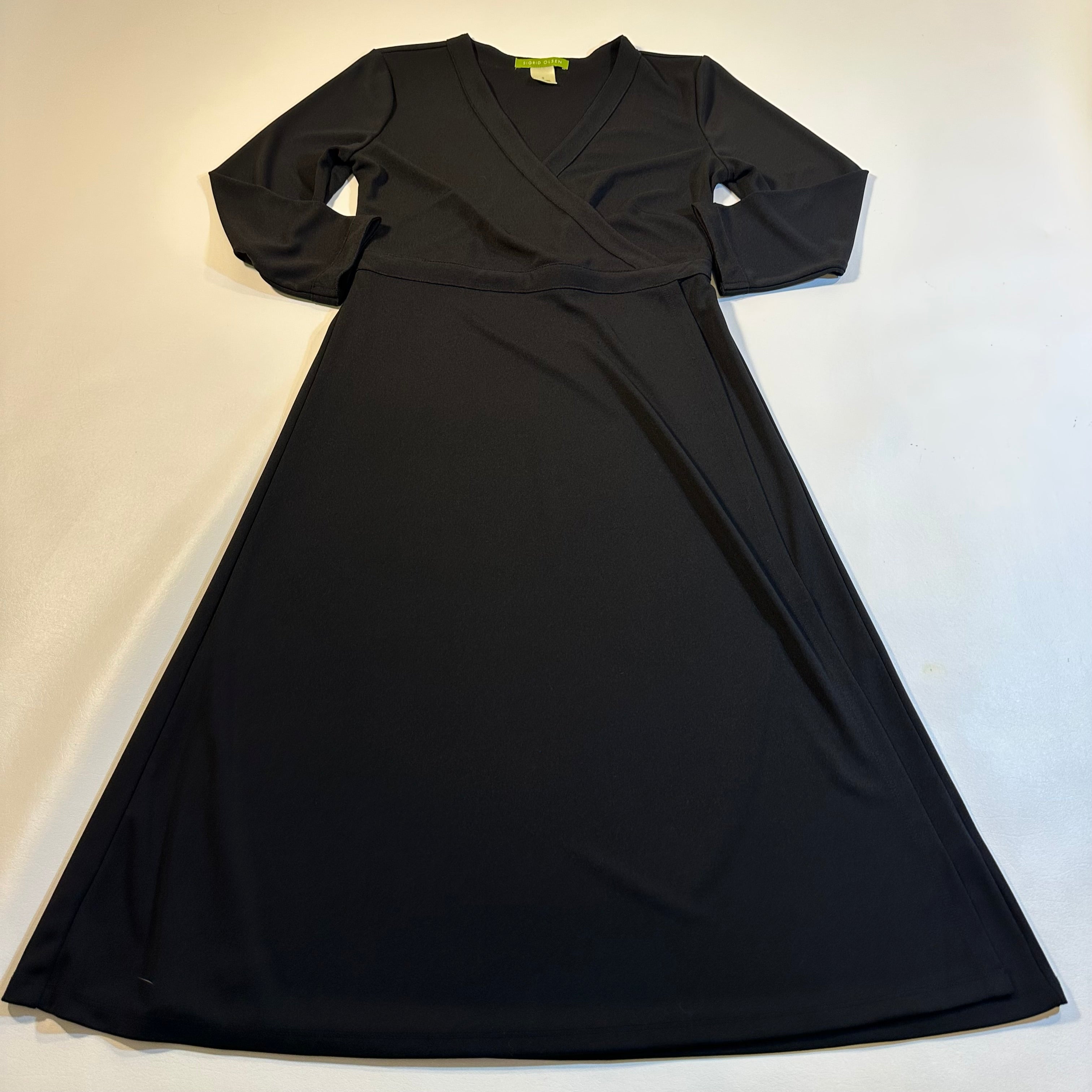 Sigrid Olsen Size S Black Faux Wrap 3/4 Sleeve LBD Knee Dress