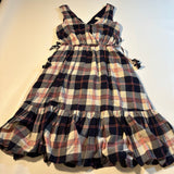 Anthropologie Isabella Sinclair Size S Navy+Pink Plaid Tiered Lined Side Tie Dress