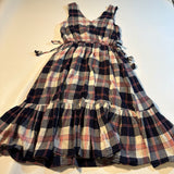 Anthropologie Isabella Sinclair Size S Navy+Pink Plaid Tiered Lined Side Tie Dress