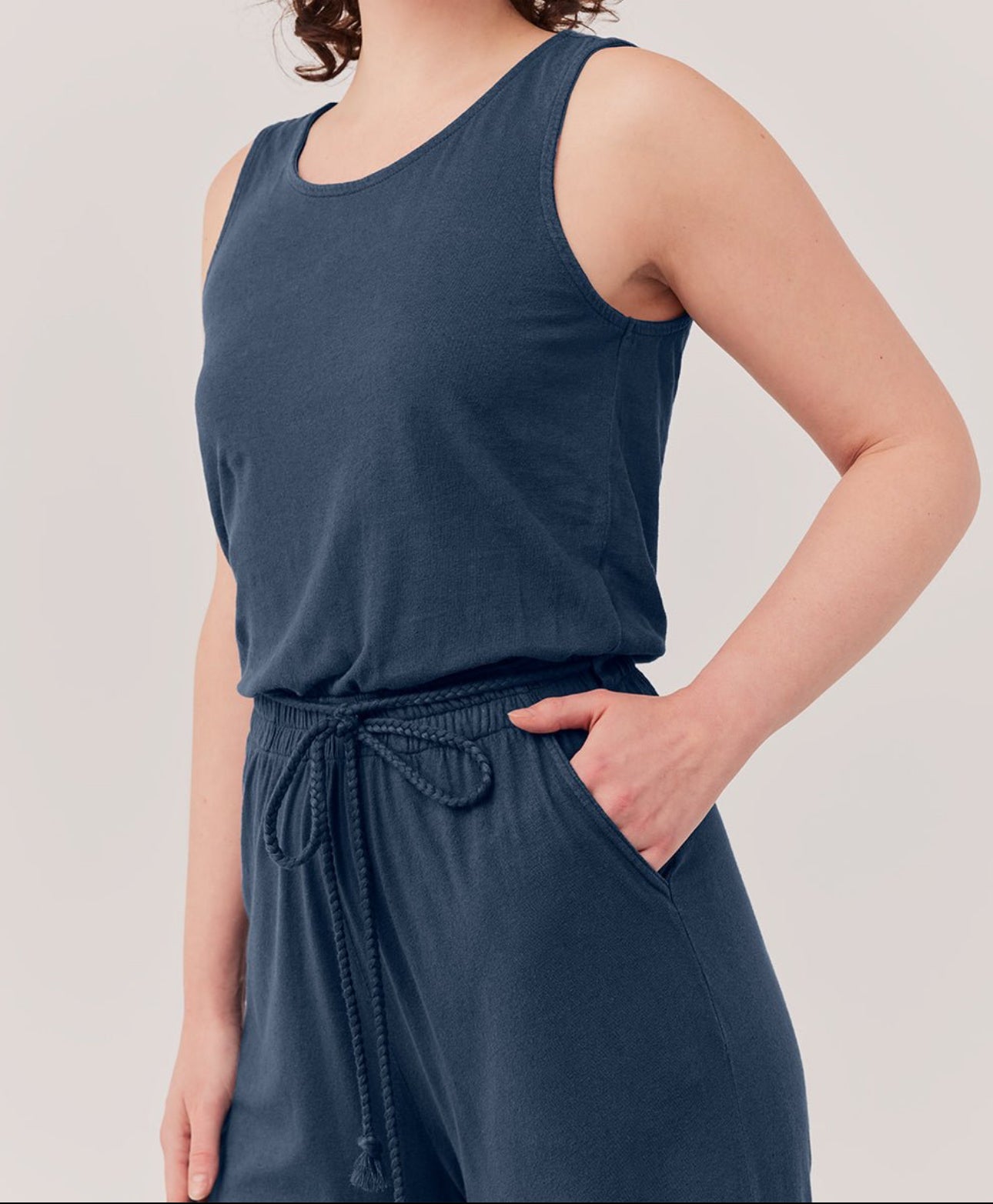 Pact XS French Navy Organic Cotton & Linen Wide Leg Jumpsuit