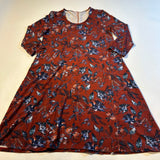 Garnet Hill Size S Burgundy Floral 3/4 Sleeve Trapeze Dress