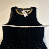 NWT $195 Michael Kors Size 12 Black Velvet Burnout A-Line Dress W Gold Neck