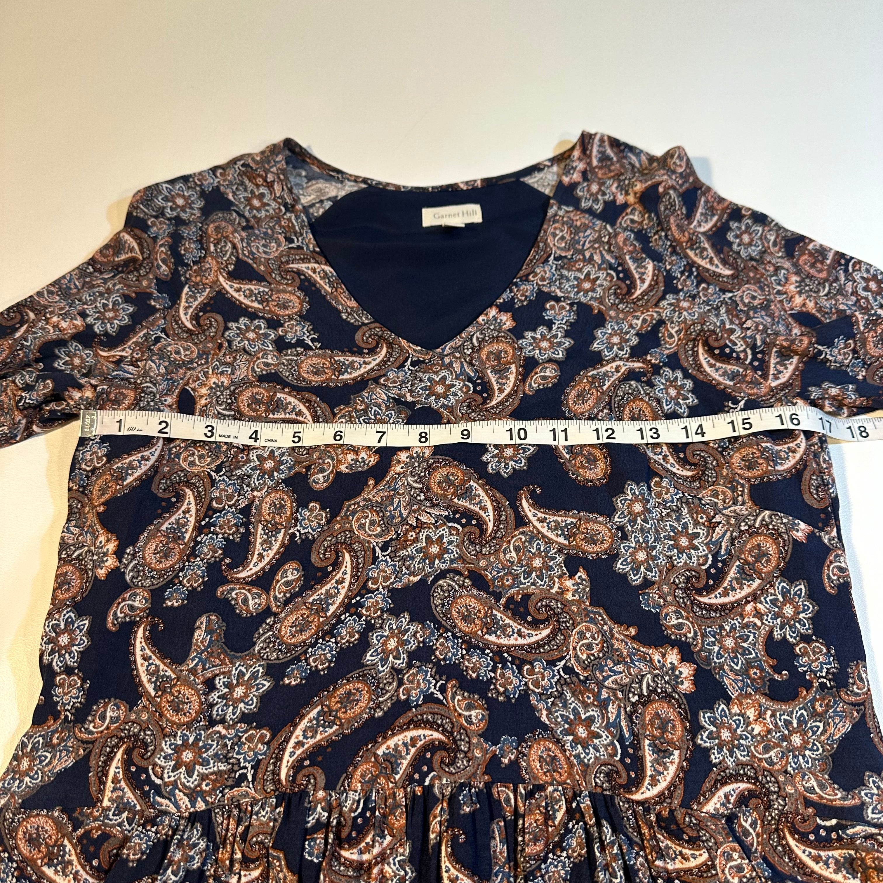 Garnet Hill Size 4 Navy Blue Paisley Bohemian Pocket Detail Dress