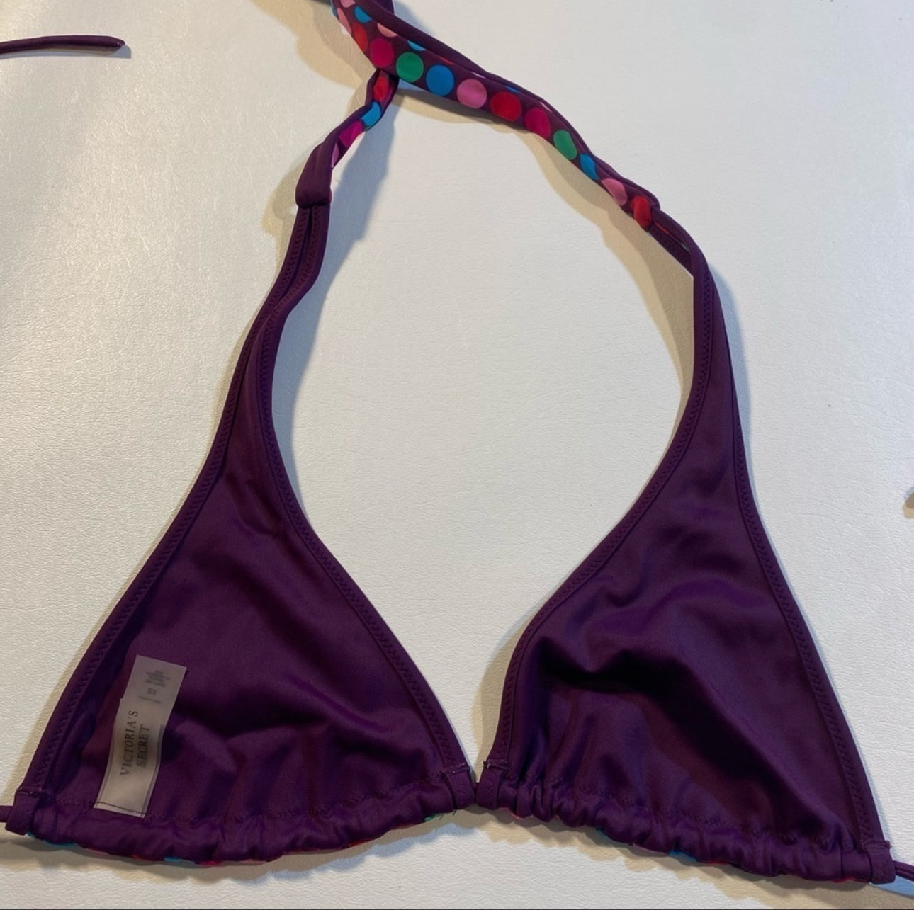 NWOT Victoria’s Secret Size XS Purple Polka Dot Triangle String Bikini Halter Top