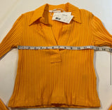 NWT $175 Helmut Lang Size S Apricot Ribbed Long Sleeve Collared Cotton Crop Top