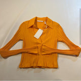 NWT $175 Helmut Lang Size S Apricot Ribbed Long Sleeve Collared Cotton Crop Top