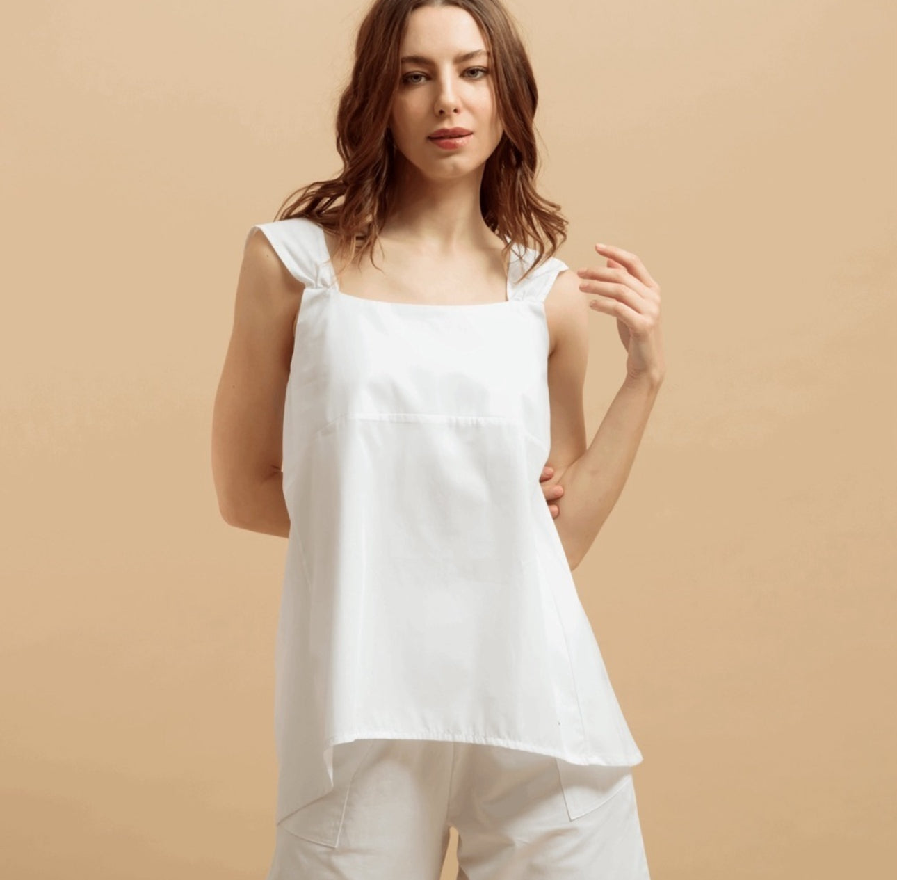 Bloi Size S 100% Organic Cotton White Square Neck Wide Strap Alby Top