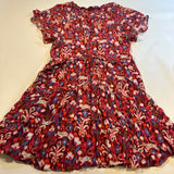 By Anthropologie M Burgundy Ikat Tiger Print Flutter Sleeve Ruffle Tier Dress