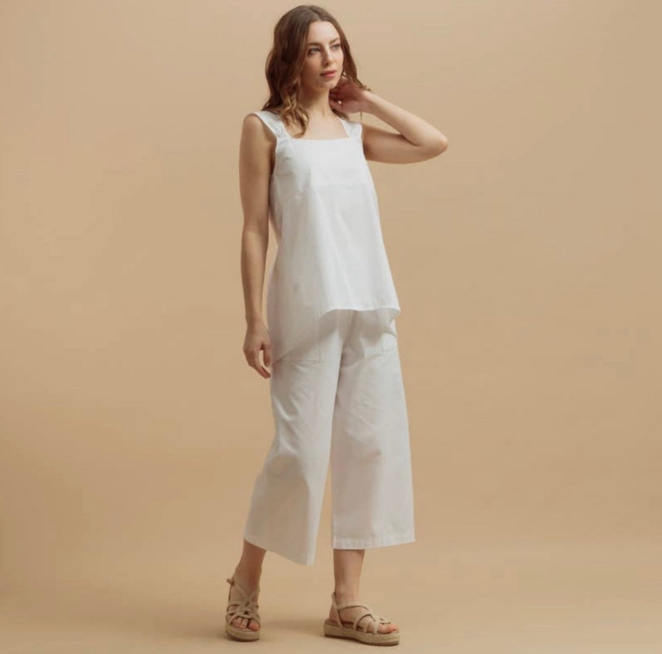 Bloi Size S 100% Organic Cotton White Square Neck Wide Strap Alby Top