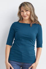 Organic Elbow Sleeve Boat Neck Top