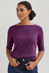 Organic Elbow Sleeve Boat Neck Top