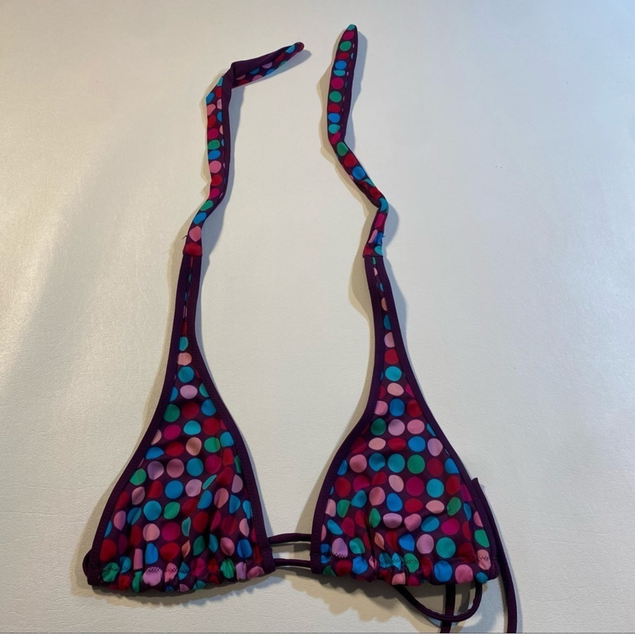 NWOT Victoria’s Secret Size XS Purple Polka Dot Triangle String Bikini Halter Top