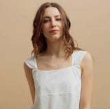 Bloi Size S 100% Organic Cotton White Square Neck Wide Strap Alby Top