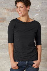 Organic Elbow Sleeve Boat Neck Top