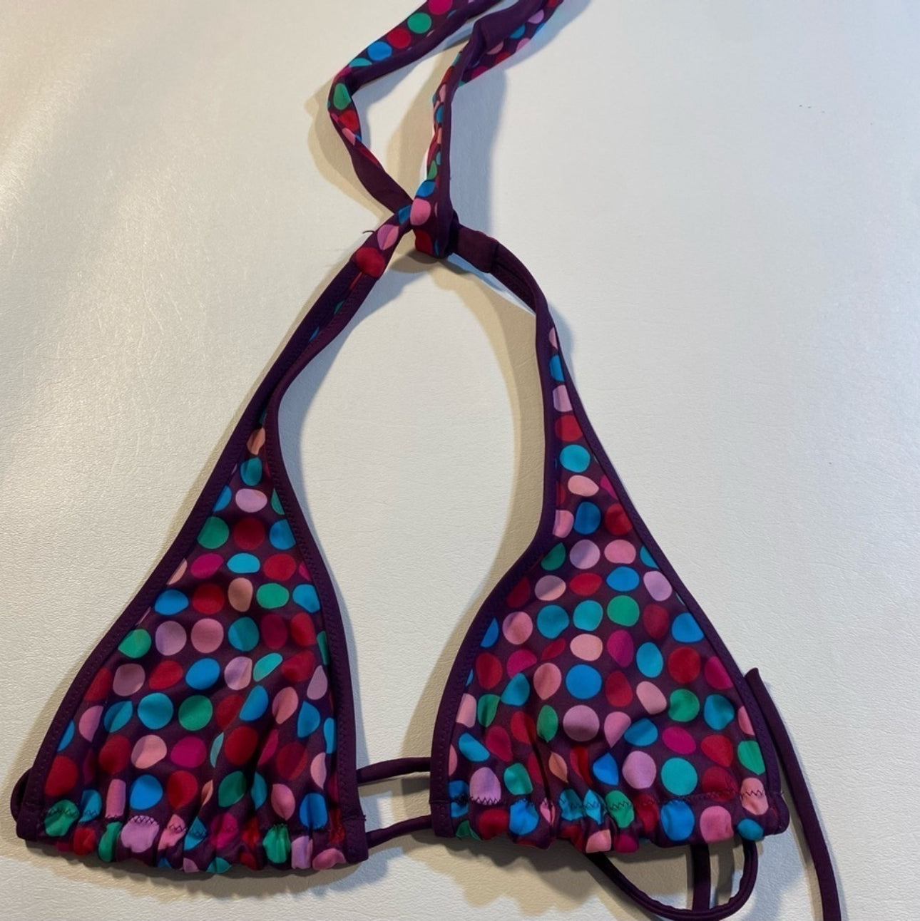 NWOT Victoria’s Secret Size XS Purple Polka Dot Triangle String Bikini Halter Top