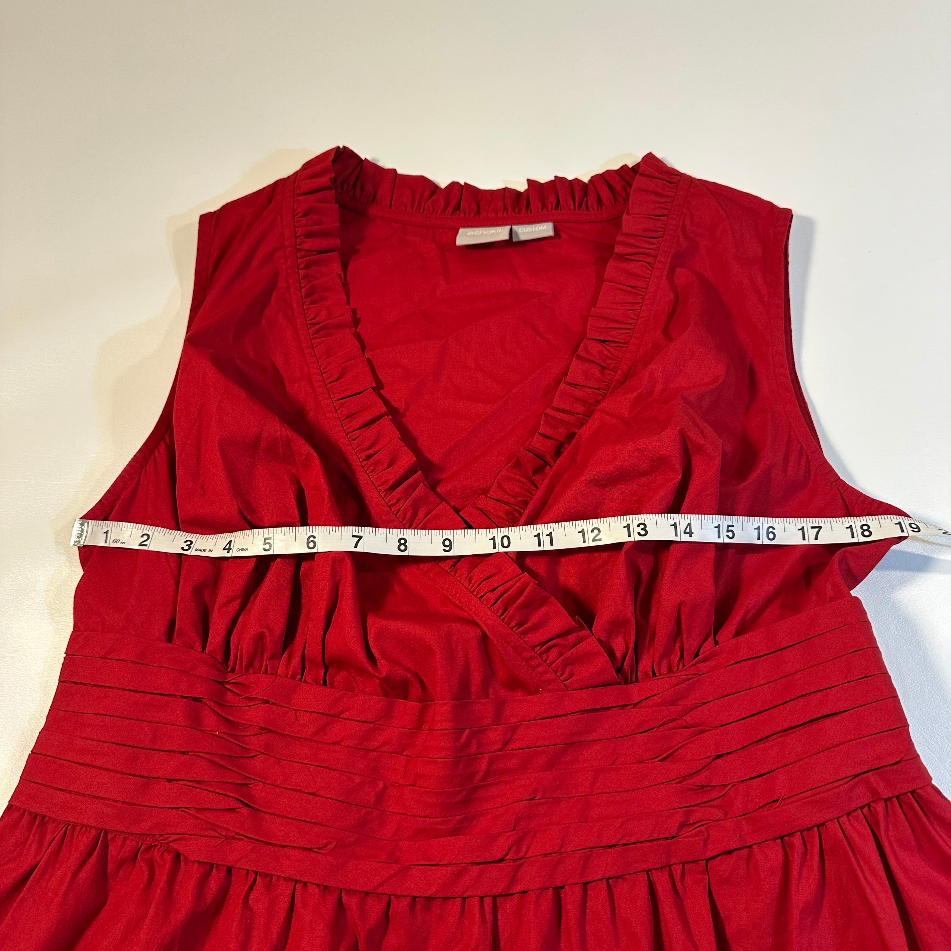 Eshakti Custom Size 1X(?) Red Sleeveless Ruffle Cross Front Poplin A-Line Dress