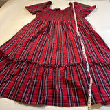 Draper James Size 2X Red Plaid Smock Top Short Sleeve Peplum Midi Dress