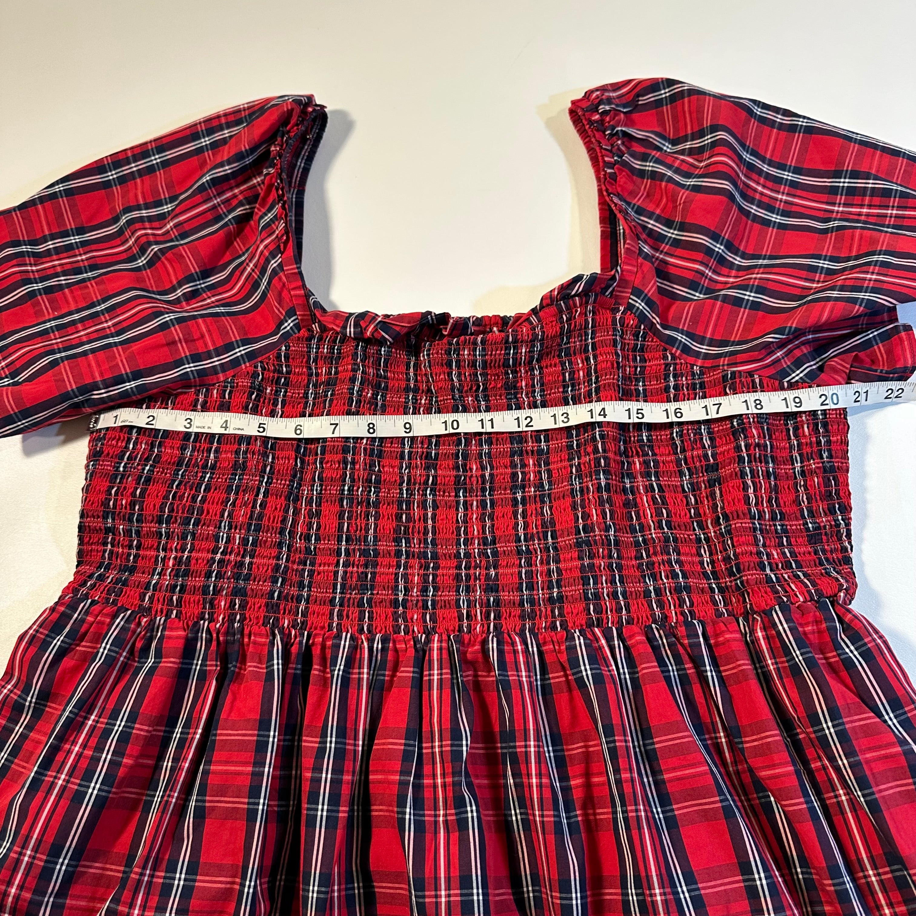 Draper James Size 2X Red Plaid Smock Top Short Sleeve Peplum Midi Dress