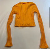 NWT $175 Helmut Lang Size S Apricot Ribbed Long Sleeve Collared Cotton Crop Top