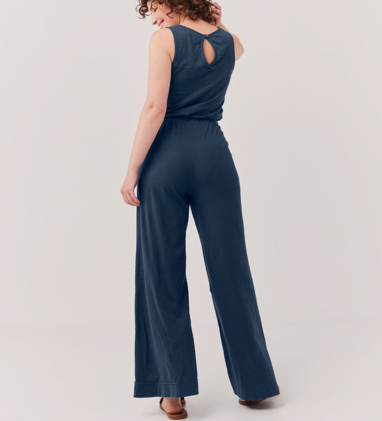 Pact XS French Navy Organic Cotton & Linen Wide Leg Jumpsuit