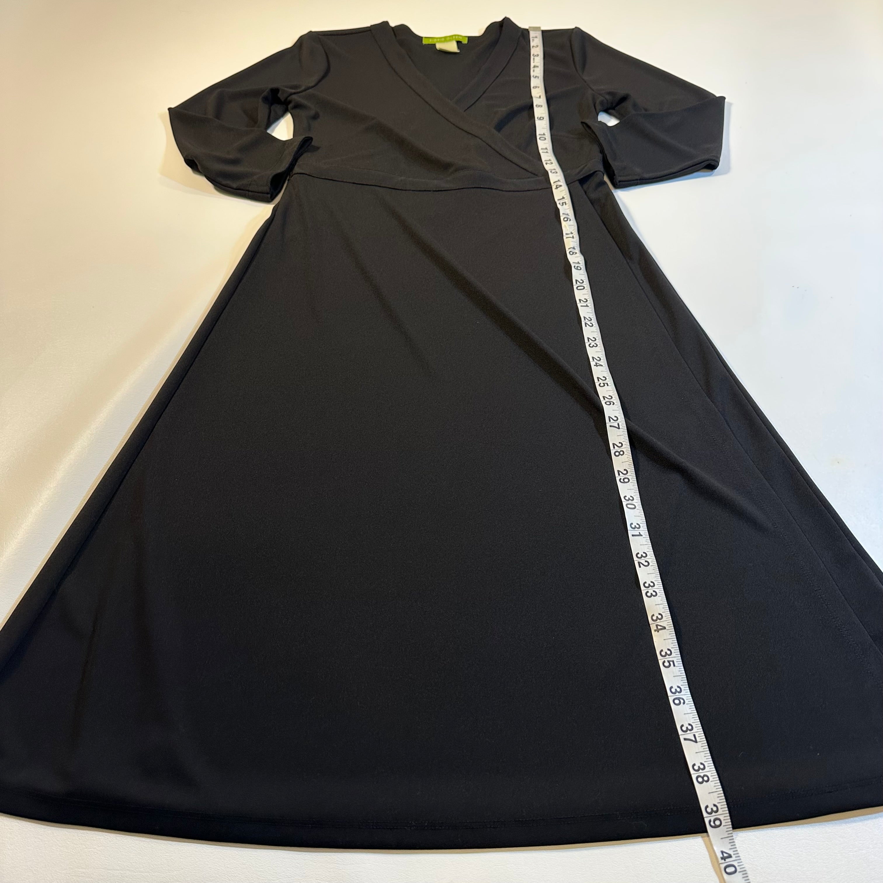 Sigrid Olsen Size S Black Faux Wrap 3/4 Sleeve LBD Knee Dress