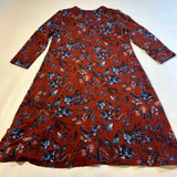 Garnet Hill Size S Burgundy Floral 3/4 Sleeve Trapeze Dress