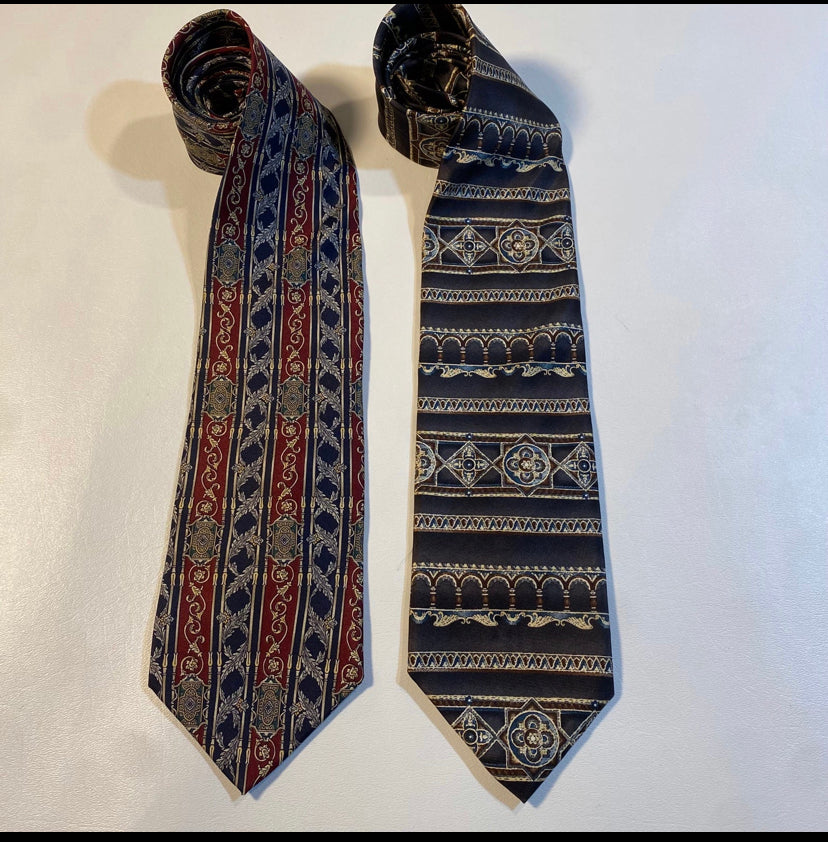 Lot Of TWO Graham Lockwood London 100% Silk Printed Neck Ties