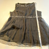 Michelle Antonelli Size L Black 100% Silk Sheer Crepe Lined Top W Rhinestones