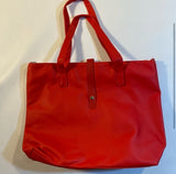 NEW 3 Piece Bright Red Tote Bag Set With Cosmetic Bag, Pouch, Detachable Strap