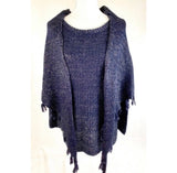 WHBM Size S Navy & Metallic Silver Tunic Sweater W Detachable Tassel Shawl Cape