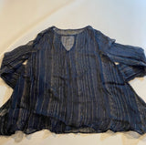 NWT Anthro Love Sam Size S Sheer Navy Boho Blouse W Metallic Gold Stripes