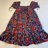 NWT Blu Pepper Size S Blue Red Floral Puff Sleeve Smocked Sweetheart Neck Dress