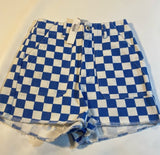 NWT Papermoon Size S Maisie Checkmate High Waist Blue & White Denim Shorts