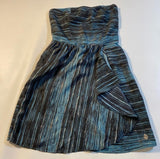 Volcom Size XS Blue Sketched Out Strapless Ruffle Wrap Front Smock Back Dress