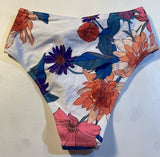 NWT Cupshe Size S Multi Color Floral High Waist Asymmetrical Band Cheeky Bikini