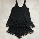 NWOT Michael Stars $128 Size XS Open Black Layered Fringe Tassel Romper