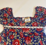 NWT Blu Pepper Size M Blue Red Floral Puff Sleeve Smocked Sweetheart Neck Dress