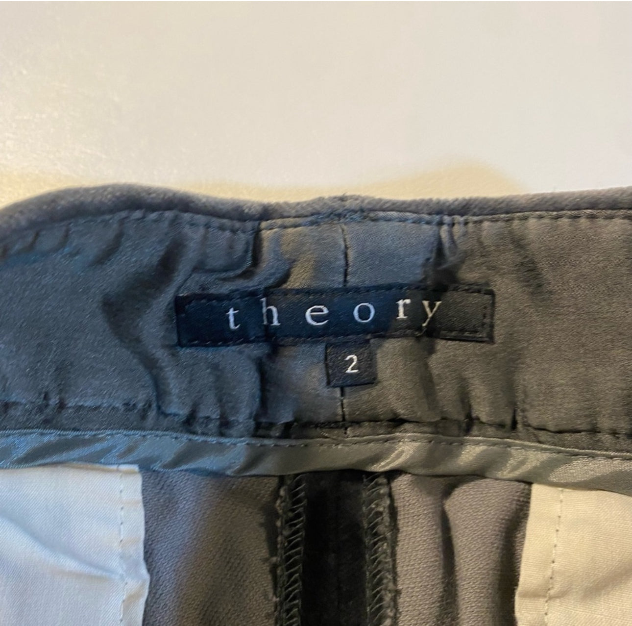 Theory Size 2 Grey Velvet Slightly Flared Pants W Side Panels Made In USA