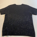 Talbots Size M Black Short Sleeve Cotton Knit Beaded Sparkly Sweater