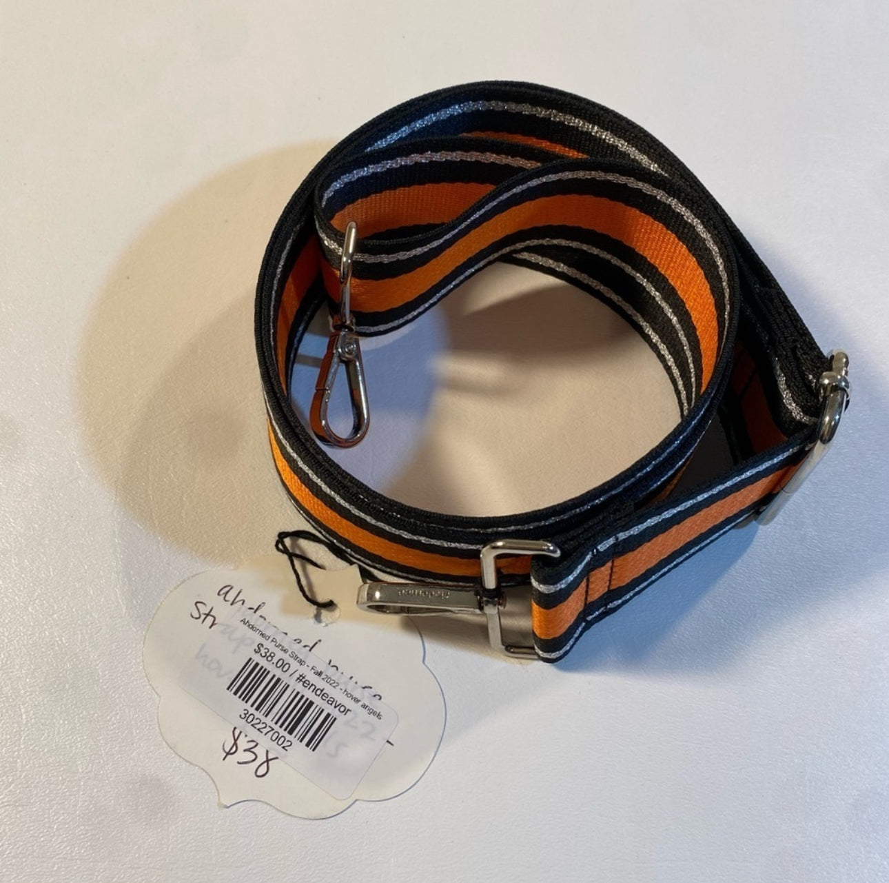 NWT Ahdorned Hover Angle Orange Black Metallic Silver Purse Strap