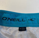 O’Neill Size 40 White Blue Grey Plaid Lined Board Shorts Swim Trunks Beach Swim